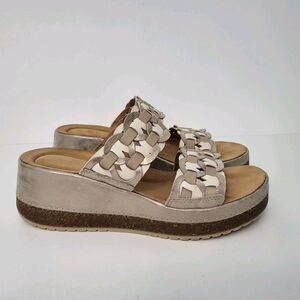 CLARKS Kassanda Mule Sandals Womens 9 Platform Slides Metallic Combi 26181438